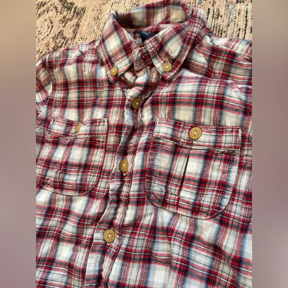 GAP Kids Red and White Plaid Button Down Shirt